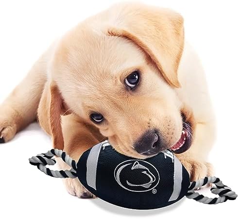 NCAA Penn State Nittany Lions Football Dog Toy, Tough Quality Nylon Materials, Strong Pull Ropes, Inner Squeaker, Collegiate Team Color