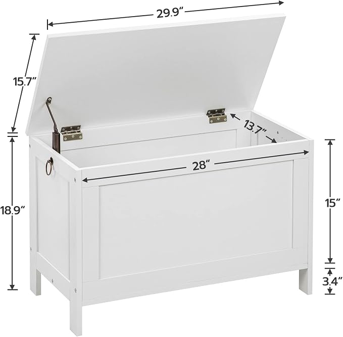 HOOBRO Toy Box, Retro Wooden Look Storage Chest with Safety Hinge, Entryway Storage Bench Supports 220 lb, 29.9 x 15.7 x 18.9 Inches Toy Chest Organizer, Easy Assembly (White) WT75CW01G1