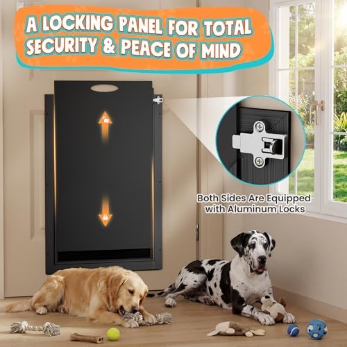 2-Flap Aluminum Extra Large Dog Door for Interior & Exterior Doors | Magnetic Flaps, Dual Locks, Closing Panel, Adjustable Tunnel, Strong Seal, Never Rust, Easy Install, Pet Up 220 LB