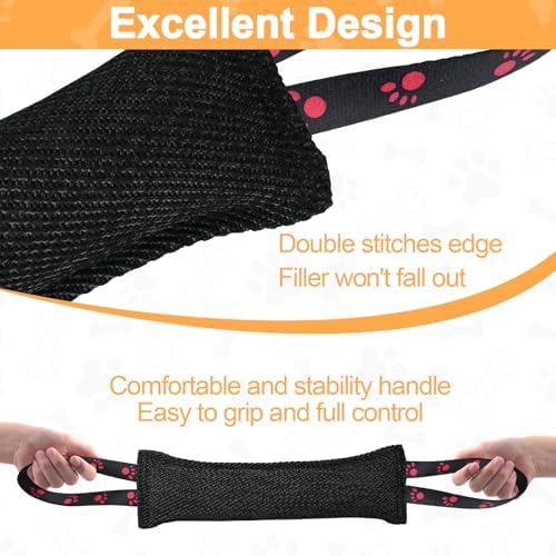 ToLanbbt Dog Tug Toy Bite Jute Pillow Pull Toy with 2 Strong Handles Perfect for Tug of War, Puppy Interactive Play, Tear Resistant Bite Training for Small Medium Large Dogs (Bright Black-Footprint)