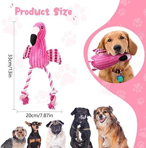 Sotiff 2 Pack Pink Flamingo Dog Plush Cute Squeaky Puppy Teething Plush Animal Interactive Stuffed Rope Pet Fake Birds for Small Medium Large Dogs Birthday Gifts