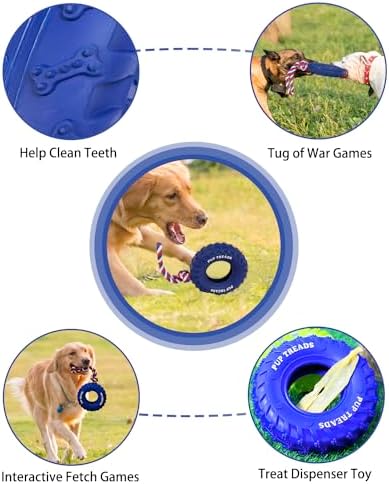 SCHITEC Dog Chew Toy with Rubber Tire & Tug of War Rope for Medium Large Dogs Aggressive Chewers, Interactive Fetch Play Treat Dispenser Pull Toys