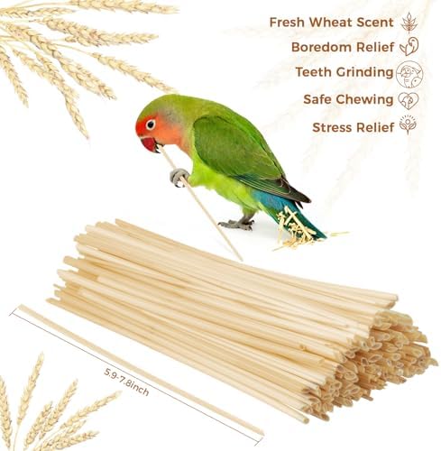 MAQIHAN 200 Count Bird Chew Toys - Natural Wheat Straw Parrot Toys
