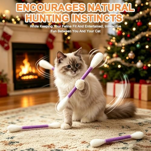 Cotton Swabs Cat with Catnip, 6 Pk Giant Kitten Chew Sticks,Interactive Kitty Kick Sticks for Cat Lovers Gift - Sturdy Teething Chew Toy (Purple)