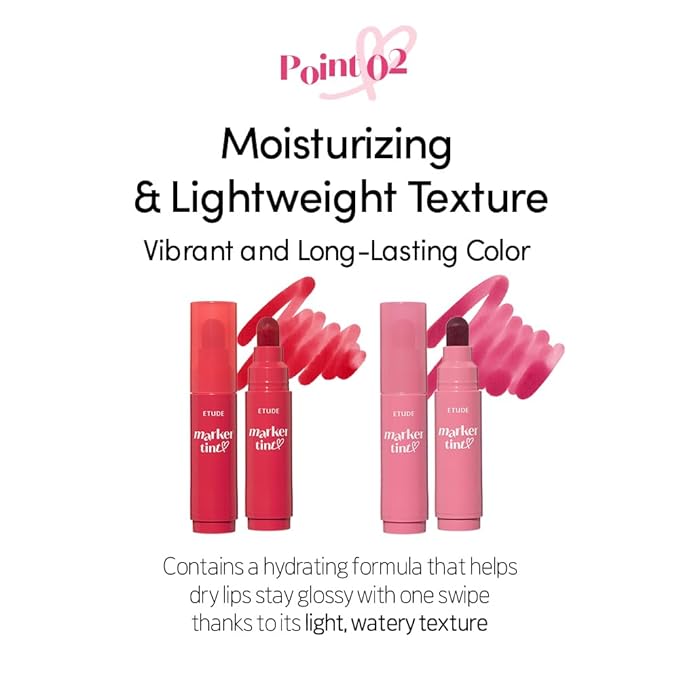 ETUDE Dear Darling Marker Tint Raspberry Pop+Mono Plum set (2 pcs) | Hydrating & Long Lasting Lip Stain | High Pigmented Lip Maker with Easy Drawing Tip | Korean Daily Lip Tint, Korean Makeup, Kbeauty