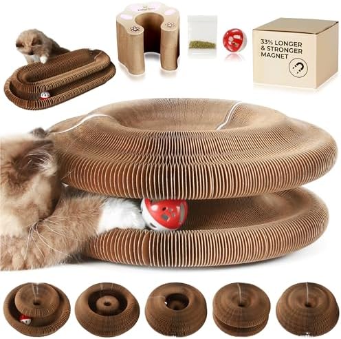 Accordion Cat Toy Scratcher – Cat Toys for Indoor Cats – Expandable Cat Cardboard Scratcher, Magnetic Reversible Interactive Cat Toy | LittleMitts