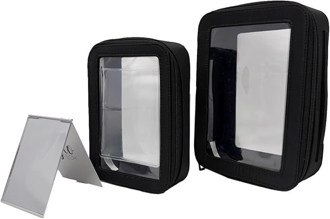 3-Piece Cosmetic Bag Set – Makeup Bag Duo with Compact Mirror, Travel & Everyday Beauty Organizer (Black)