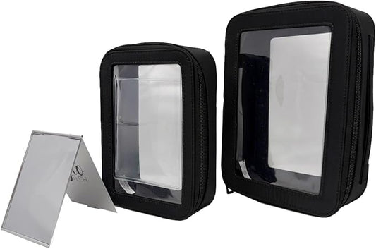 3-Piece Cosmetic Bag Set – Makeup Bag Duo with Compact Mirror, Travel & Everyday Beauty Organizer (Black)
