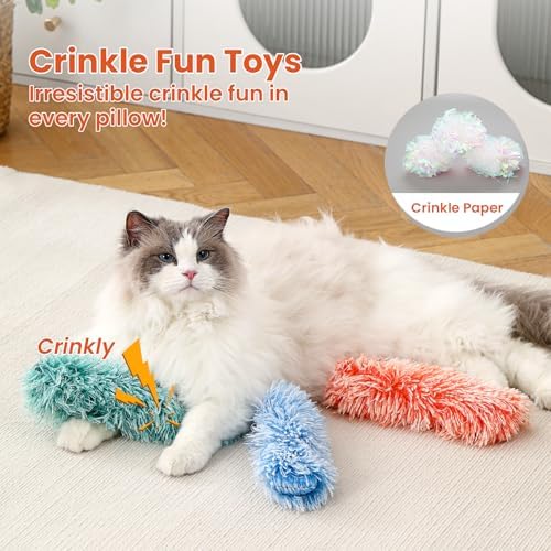 Cat Toys, 3 Pack Crinkle Catnip Pillow Toys for Indoor Cats