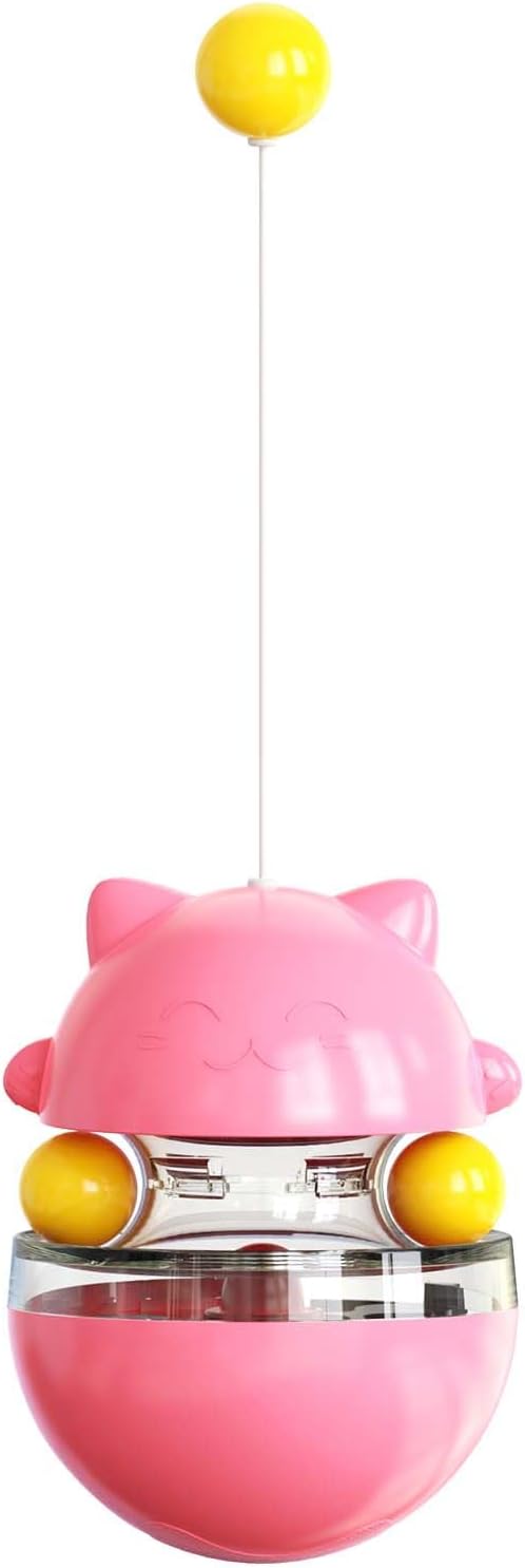 Interactive Cat Toy for Indoor Cats Wobble Treat Dispenser Ball (Pink)