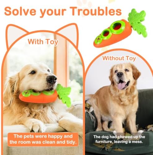 1 Pack Carrot Shaped Dog Hide Food Toy, Interactive Snuffle Foraging Puzzle Treat Dispenser, Tough TPR Dental Chew Toy, Reduce Anxiety Boredom for Medium Large Dogs 25-80 Lbs