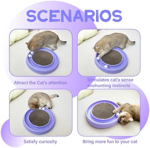 Interactive Cat Ball Track Toy for Indoor Cats, Cat Scratching Board & Exercise Set for Bored Indoor Adult and Kitten Mental & Physical Stimulation, with Spare Ball to Prevent Loss (Purple)