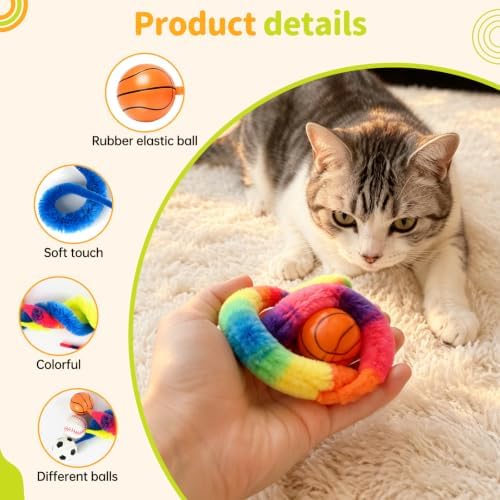 SHENGSEN Bouncy Ball with Tail Cat Toys 3 Pieces