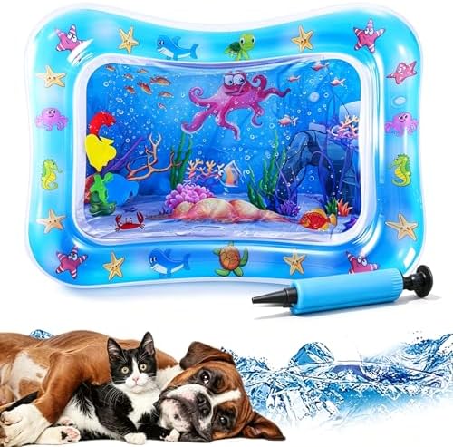 2026 Upgraded Pet Water Sensory Mats, Cat Water Mat with Floating Fish Toy, Thickened Interactive Cat Water Play Mat Toy, Leak Proof Cooling Pad for Indoor Cats Kittens Summer (#E)