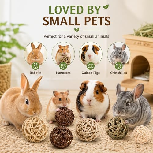 Skylety 15Pcs Bunny Chew Balls Grass Toys for Rabbit Guinea Pig Hamster