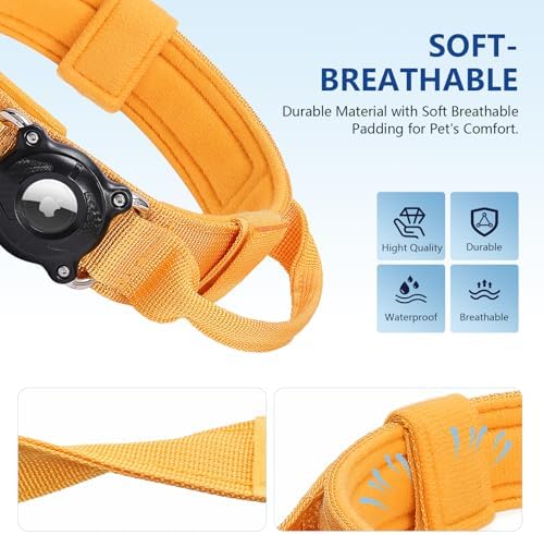 QR Code & AirTag Tactical Dog Collar - Military Grade Adjustable Reflective Collar with Control Handle, for Large Medium Dogs, Durable Nylon Metal Buckle (Yellow-L)