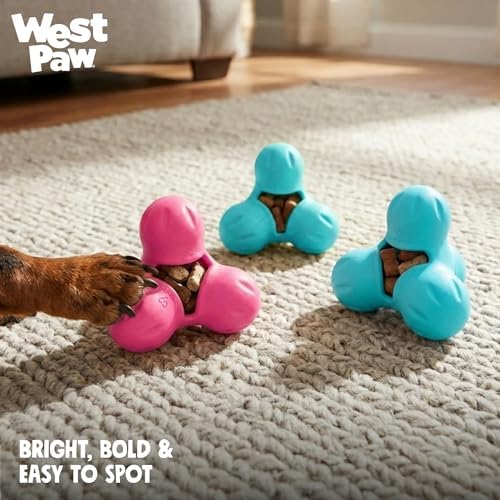 WEST PAW Zogoflex Tux Treat Dispensing Dog Chew Toy – Interactive Chewing Toy for Dogs – Dog Games for Aggressive Chewers, Fetch, Catch – Holds Kibble, Treats, Small 4", Geranium
