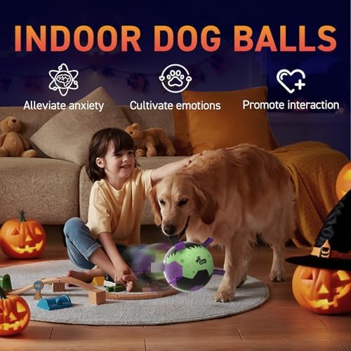 QDAN Halloween Dog Toys, Dog Soccer Balls with Straps, Outdoor Dog Toys