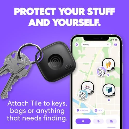 Life360 Tile - Bluetooth Tracker, Keys Finder and Item Locator for Keys, Bags and More. Phone Finder. Both iOS and Android Compatible. 1-Pack (Midnight)