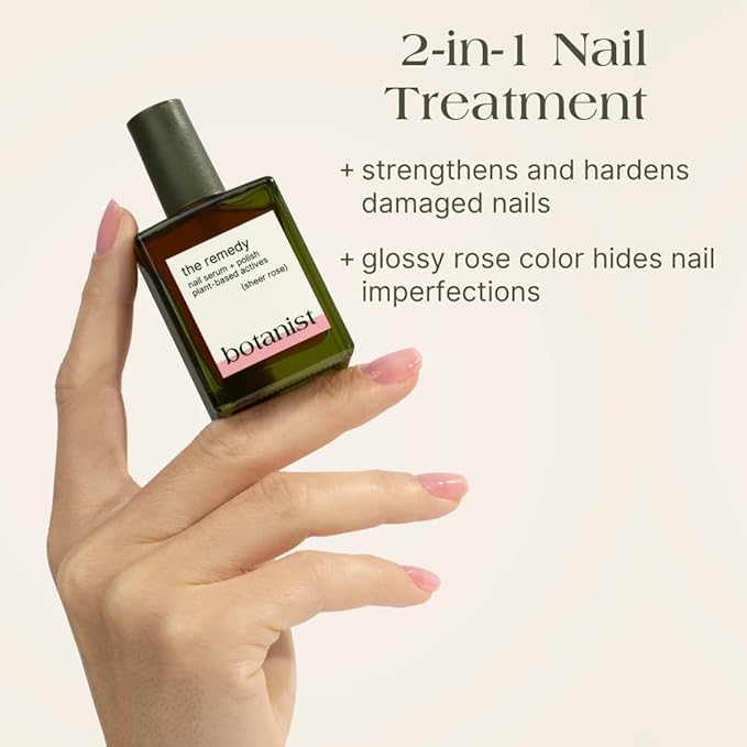 Botanist Nail Rescue Kit | Nail Strengthening Polish + Growth Serum | Grow and Strengthen Nails Damaged from Acrylics, Dip, and Gel Manicures | Non-Toxic, 84% Plant Based, 21-Free & Vegan (Rose)