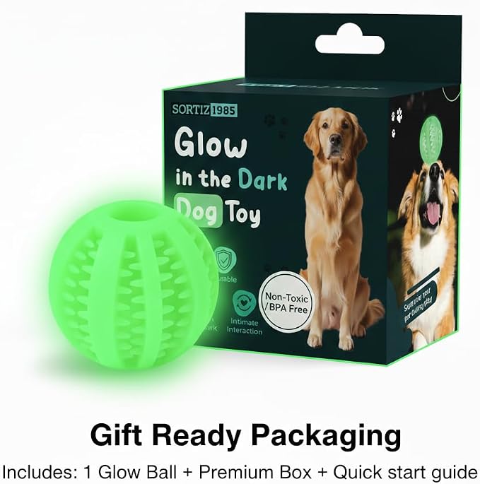 Glow in the Dark Treat Dispensing Dog Ball, Interactive Slow Feeder