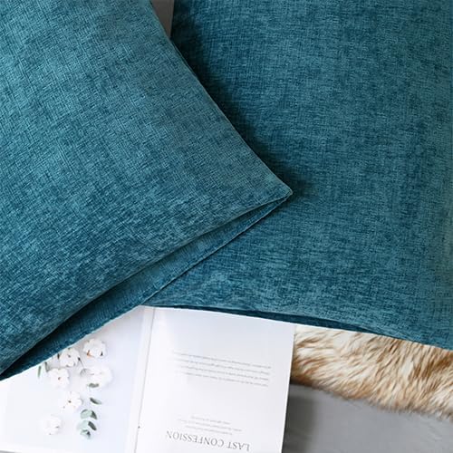 CaliTime Decorative Standard Throw Pillow Covers 26 X 20 Inches Ocean Blue | Pack of 2, Cozy Chenille Cushion Cases for Sofa Bed Living Room Farmhouse Home