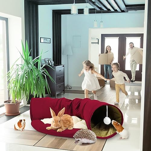 BWOGUE Bunny Tunnel Bed, 2-in-1 Collapsible Rabbit Tunnel Hideout with Mat