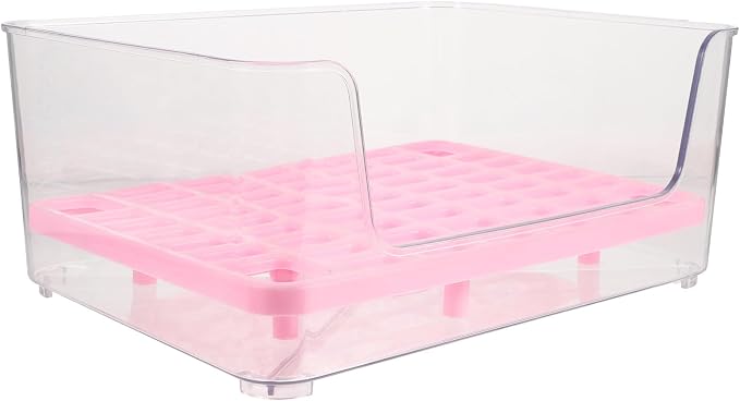 Abaodam Pet Litter Box Semi-Enclosed Acrylic Cat Toilet with Anti-Splash Design Medium Size Pink Portable Cat Bedpan for Indoor Housebreaking