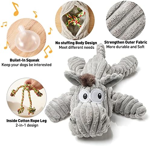 Sedioso Dog Toy, Unstuffed Plush Toy for Large Breed, Cute Squeaky Dog Toys with Crinkle Paper, Big Puppy Chew Toys for Small, Middle, Large Breed
