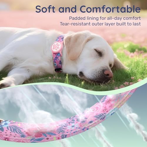 Airtag Dog Collar,with Waterproof airtag Holder，Original Stylish Cute Pattern Design.QR Code ID Buckle，Comfortable Soft Cotton for Small Medium Large Dogs