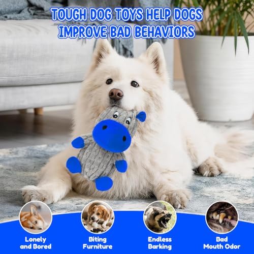 loncoldy Squeaky Dog Toys, Tough Stuffed Animals Hippo Chew Toy Blue