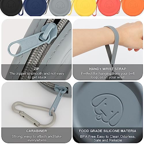 WALLFID Silicone Dog Treat Pouch Small Bag,with Pet Training Clicker,Walking Bag for Dog and Cat, Pocket Size, Easy to Clean, Odorless, Zipper Design,Moisture-Proof,Travel Walking Bag.(Black)