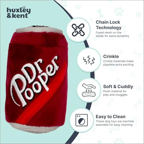 Huxley & Kent Funny Dog Toy w/Squeaker – Power Plush Squeaky Dog Toys for Small Dogs – Durable Small Stuffed Animal for Indoor Play & Fetch - Tiny Tuff Dr Pooper