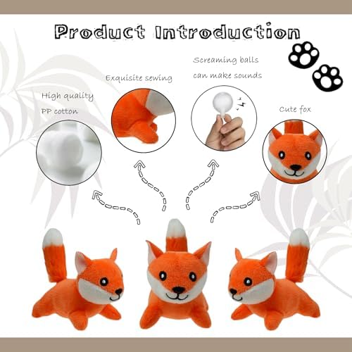Fox Plush Dog Toy Squeaky Toy, Interactive Hide and Seek Replacement Dog Toys for Small & Medium Dogs (3Pcs Squeaky Fox)