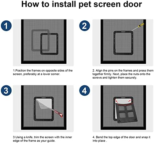 CEESC Dog Screen Door (Outer Size 14.56" x 16.92"), Lockable Pet Screen Door for Dogs & Doggie, Doggie Door for Screen Door(Large, Black)