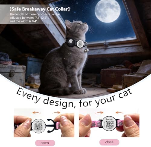 Airtag Cat Collar with Bell and Safety Buckle in 3/8" Width, Reflective Collar with Waterproof Airtag Holder Compatible with Apple Airtag for Cat Dog Kitten Puppy (Black)