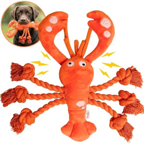 Large Squeaky Dog Toys, Tough Plush Lobster with Rope Tug of War for Puppy, Small, Medium, Large Dogs, Interactive Stuffed Chew Toy to Keep Them Busy