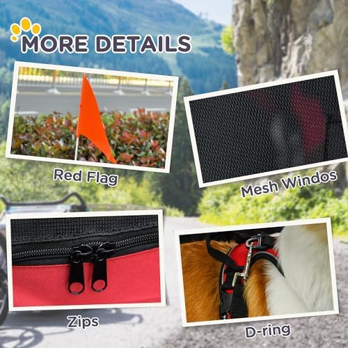 Heavy-Duty Dog Bike Trailer & Pet Cargo Carrier with 3 Zippered Doors 20" Off-Road Wheels for Medium Dogs Up to 44 lbs - Easy Fold & Storage Red/Black