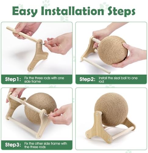 Sisal Cat Scratching Ball, Cat Scratcher Ball Toy with Stable Stand, Interactive Exercise Toy for Small Pet Interactive Exercise and Play