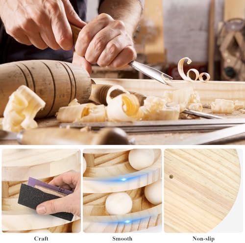 2-Tier Wooden Cat Ball Track Toy - Non-Toxic Cat Turntable with Removable Balls, Interactive DIY Circle Toy for Kittens & Cats Mental/Physical Exercise, Safe Natural Wood Kitty Roller