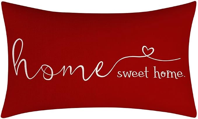 Home Sweet Home Quotes Farmhouse Pillow Covers, 12x20 Inch, Decorative Throw Pillow Case, Housewarming Gift, Red