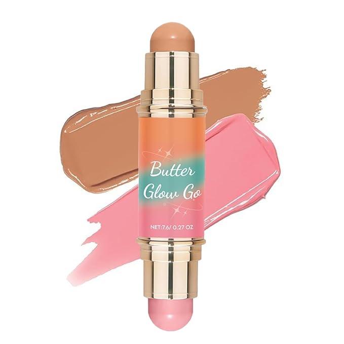 Dual-Ended Blush & Bronzer Stick – 2-in-1 Creamy Contour & Cheek Tint, Hydrating Vegan Multi-Use Makeup for Natural Radiant Finish, Cruelty-Free (Beachy Pink)