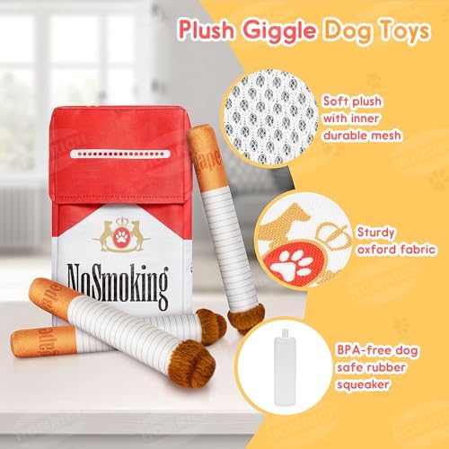 Funny Cigarette Dog Toys 3-Pack Squeaky Plush Toy for Medium Large Dogs