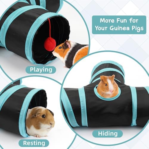 Rypet Guinea Pig Tunnel Hideout 3-Way Collapsible Pet Tubes, Blue Black