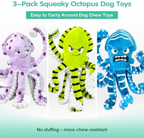 Fuufome Octopus Dog Toys with No Stuffing for Small, Medium & Large, 3 Pack