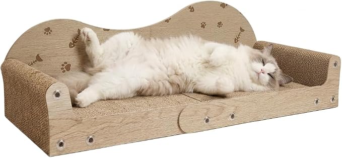Cat Scratcher Bed,26 Inch Sofa-Shaped Cat Scratcher Couch, Large Luxury Durable Cardboard Sofa Scratcher Pad Furniture Protector for Indoor Cats Scrach,Rest and Play,Beige