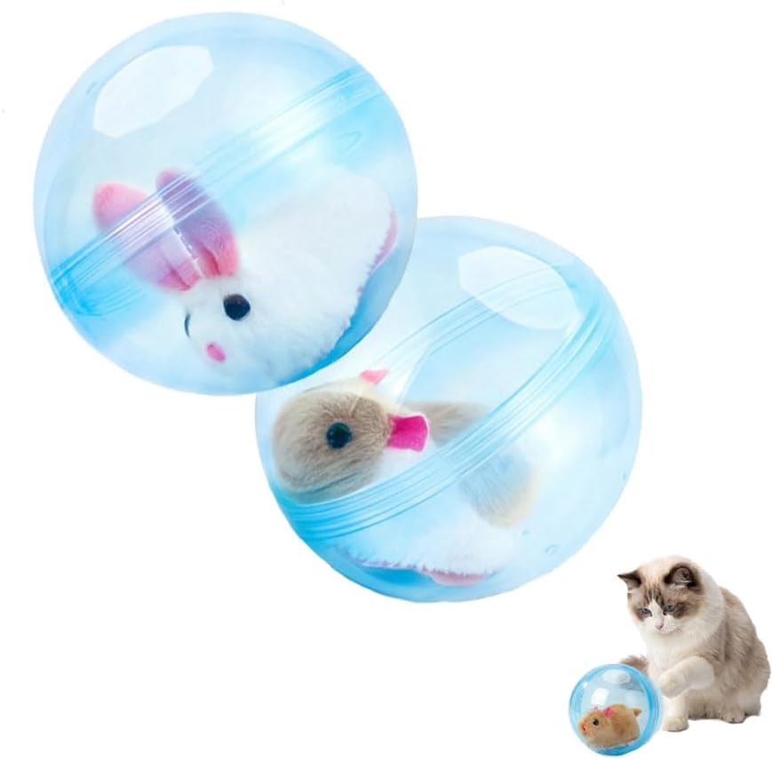 Self-Rolling Cat Toy Ball, Electric Hamster Running Rolling Ball with Auto Obstacle Avoidance, Automatic Moving Smart Cat Toys, Interactive Cat Toys for Indoor Cats & Dogs (Mix,Blue)