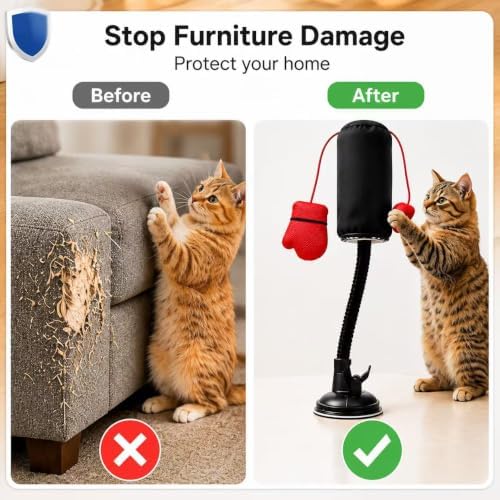 MOYEE Cat Punching Bag Toy, Interactive Punch Cat Toy with Dangling Boxing Gloves, Sturdy ABS Suction Cup Base Wobble Cat Boxing Toy for Indoor Cats Exercise & Mental Stimulation