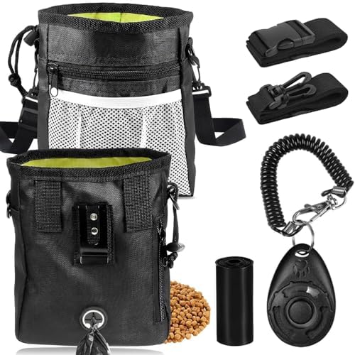 JIURUN 3-in-1 Dog Treat Pouch for Training, Hands-Free Dog Training Treat Bag with Clicker & Poop Bag Dispenser, Adjustable Waist Pack with Belt Loop Clip for Dog Walk, Park, Outdoor Essentials