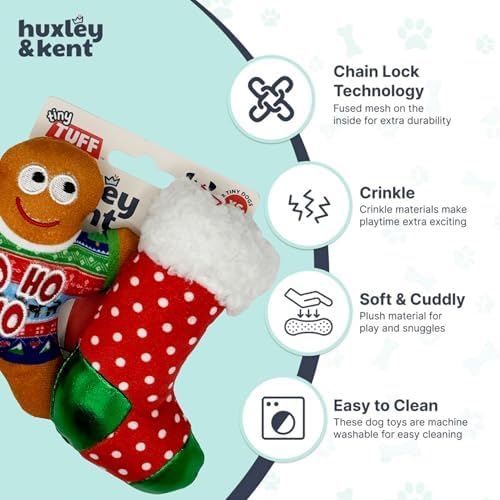 Huxley & Kent Tiny Tuff Plush Dog Toy, Ugly Sweater Party (2 Pack)